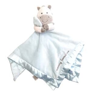 Carters Zebra Mommy Loves Me Baby Blanket Lovey Blue Satin Comfort Soother